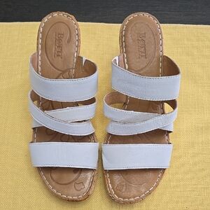 Born White Sandals with Textured Straps and Cork Sole